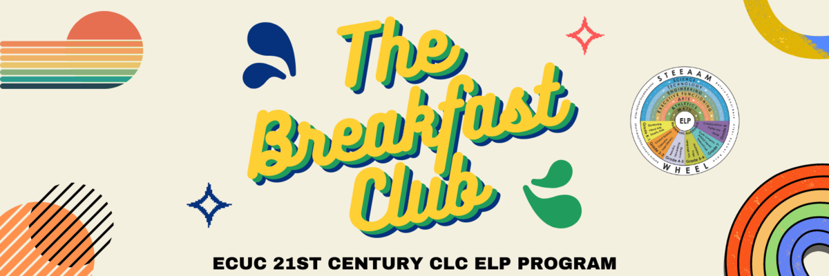 Header image saying "The Breakfast Club", by the ECUC 21st Century CLC ELP Program.